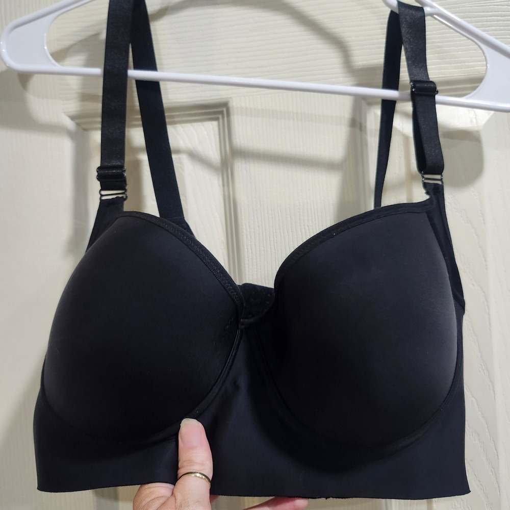 Luvinsey Black Wireless Longline Bra 38DD Wide Back Smoothing 6 Hook Closure